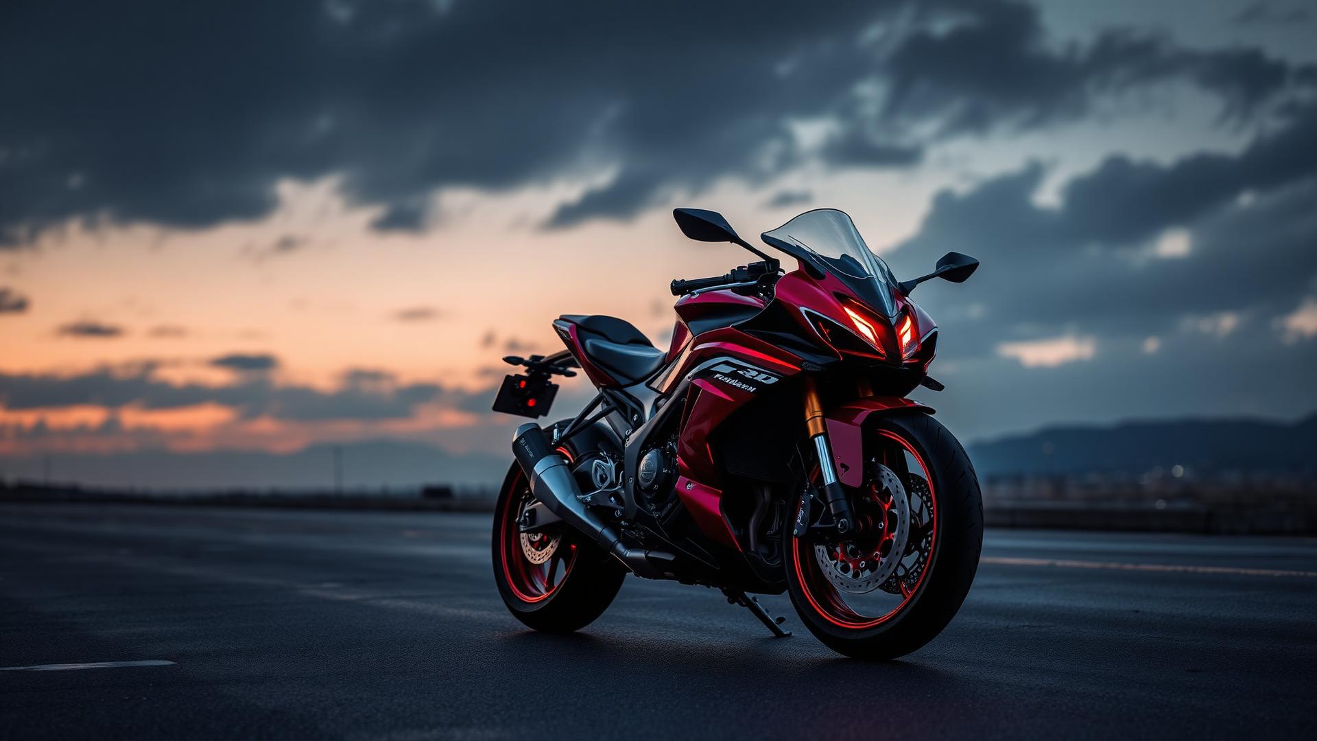 Premium red motorcycle at dusk